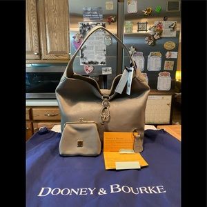 DB Belvedere Gray Logo Lock Leather Hobo,Coin Purse, Key Fob, XXLarge Co…